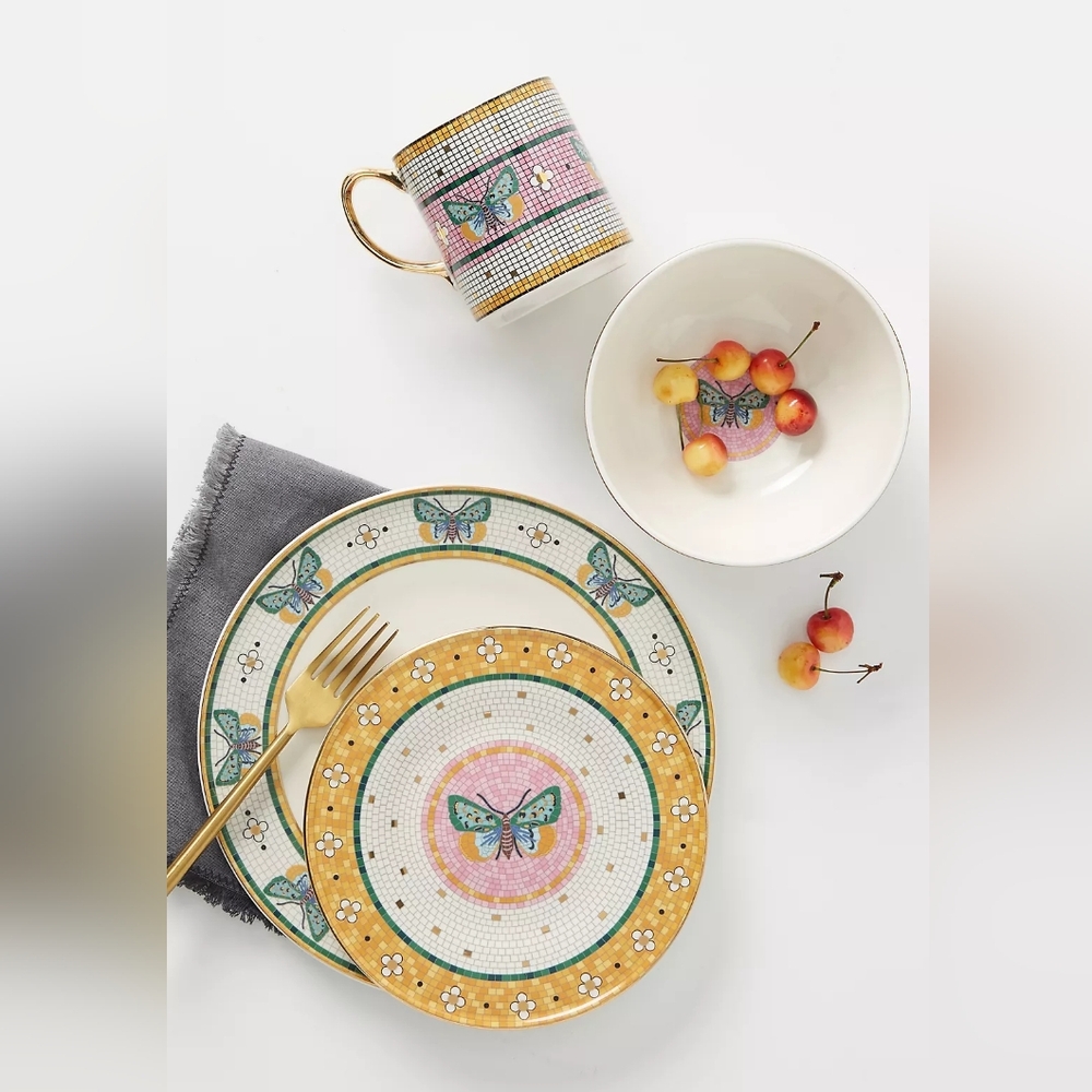 Anthropologie The Bistro Tile Stoneware Dinner Plate Garden Edition Set Of 2